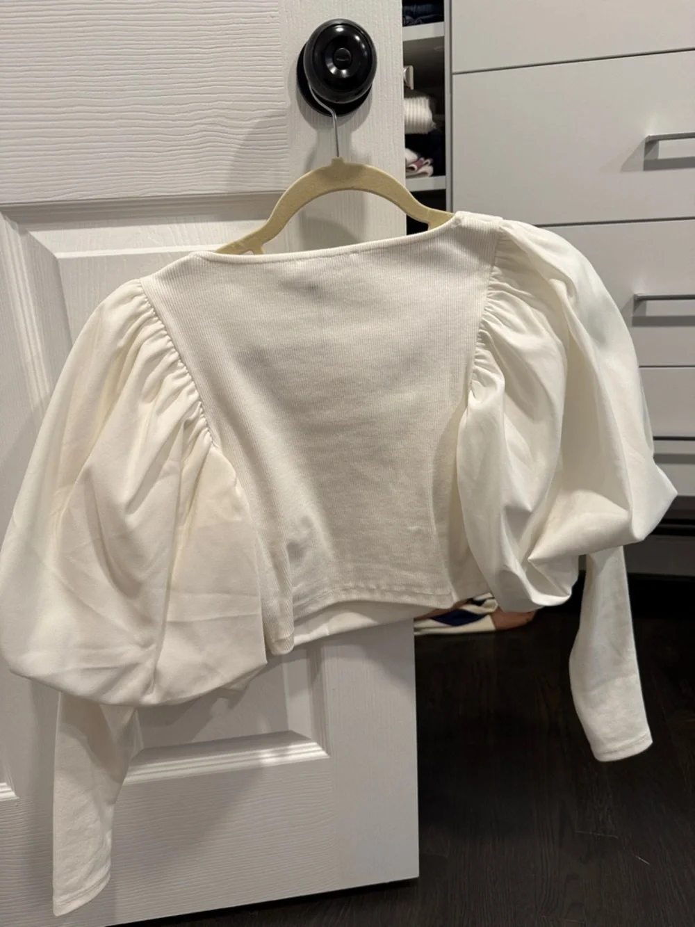 Zara White Puff-Sleeve Square-Neck Crop Top